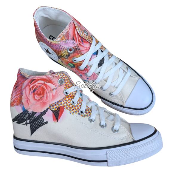Converse 2016 CTAS Lux Mid Hidden Wedge Rose Floral Canvas Sneaker Womens 9.5 - Picture 11 of 11